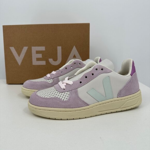 Veja V-10 Leather Sneakers size 8 Women's 39 EU Gravel/Menthol/Parme Trainers - Picture 5 of 12